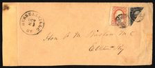12c Washington bisect with 3c Washington single on cover, 1857-1861. Creator: Unknown