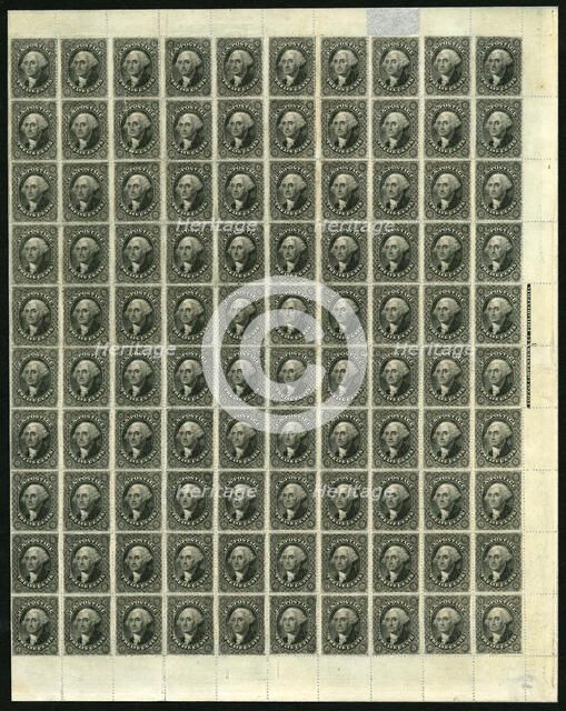 12c Washington pane of one hundred, 1860. Creator: Unknown.