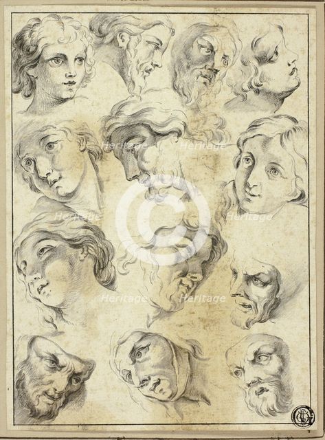 13 Sketches of Various Faces, n.d. Creator: Unknown.