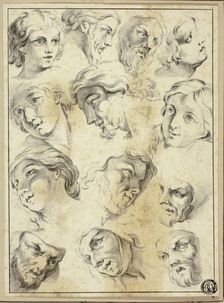 13 Sketches of Various Faces, n.d. Creator: Unknown