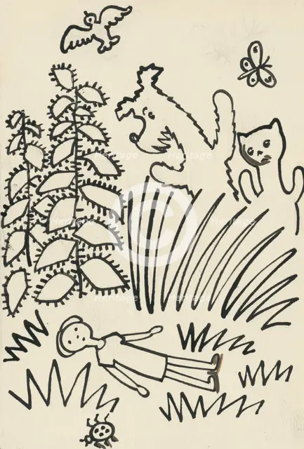 13. The Tale of the Dog and the Cat, around 1928. Creator: Josef Capek.