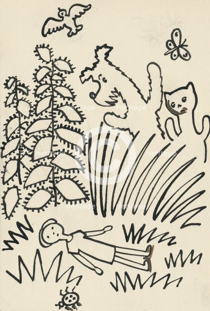 13. The Tale of the Dog and the Cat, around 1928. Creator: Josef Capek.