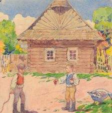 13.- Two Boys in Front of the Wooden House, 1932. Creator: Gustav Mally