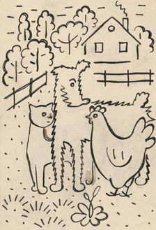 14. Talking about a dog and a cat, around 1928. Creator: Josef Capek