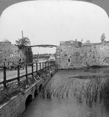 14th century ramparts and Lille Gate, Ypres, Belgium, World War I, c1914-c1918. Artist: Realistic Travels Publishers