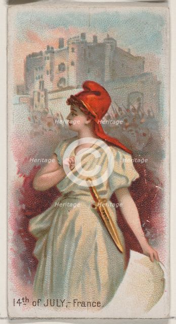 14th of July, France, from the Holidays series (N80) for Duke brand cigarettes, 1890., 1890. Creator: George S. Harris & Sons.