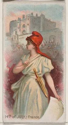 14th of July, France, from the Holidays series (N80) for Duke brand cigarettes, 1890., 1890. Creator: George S. Harris & Sons