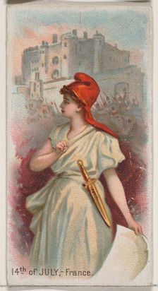 14th of July, France, from the Holidays series (N80) for Duke brand cigarettes, 1890., 1890. Creator: George S. Harris & Sons