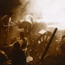 155 cannon in action, Arras, northern France, 1915