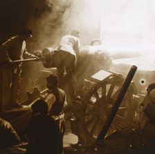 155 cannon in action, Arras, northern France, 1915