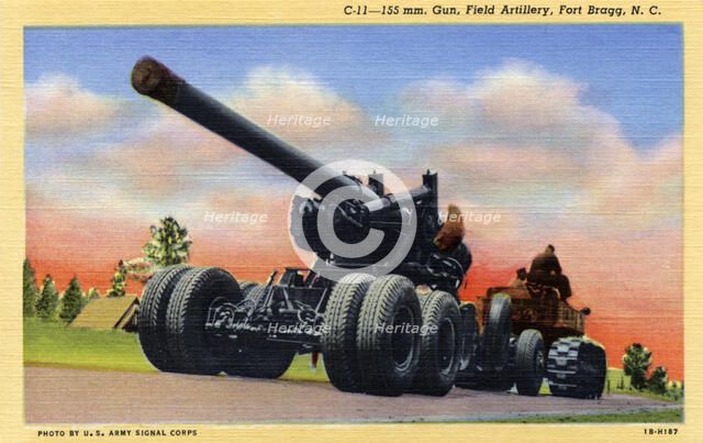 155mm gun, Field Artillery, Fort Bragg, North Carolina, USA, 1941. Artist: US Army Signal Corps