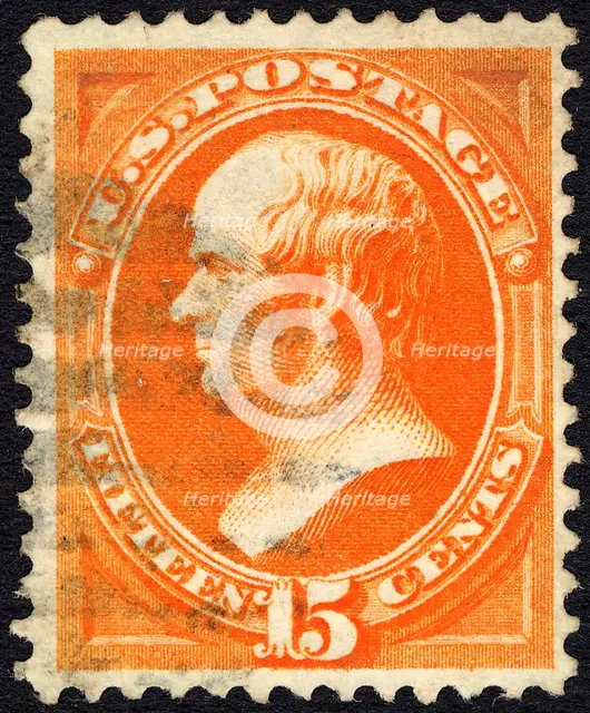 15c Daniel Webster grilled single, 1870. Creator: Unknown.