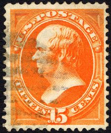 15c Daniel Webster grilled single, 1870. Creator: Unknown