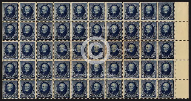15c Henry Clay block of fifty, February 22, 1890. Creator: American Bank Note Company.