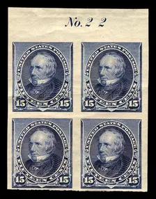 15c Henry Clay proof plate block of four, February 22, 1890. Creator: American Bank Note Company