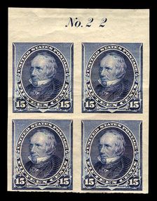 15c Henry Clay proof plate block of four, February 22, 1890. Creator: American Bank Note Company