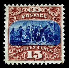 15c Landing of Columbus re-issue single, 1875. Creator: National Bank Note Company