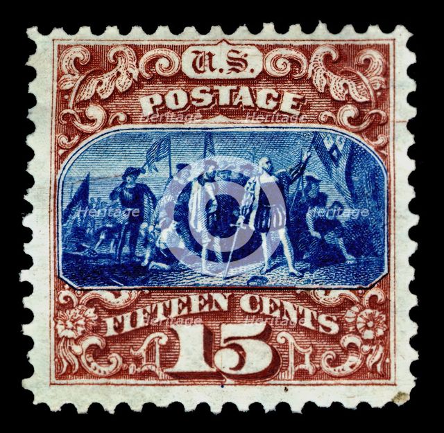 15c Landing of Columbus re-issue single, 1875. Creator: National Bank Note Company.
