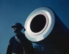 16-inch coast artillery gun stamped "Watervliet Arsenal 1921," Ft. Story, Va., 1942. Creator: Alfred T Palmer