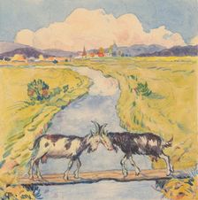 17.- Meeting of two goats on a narrow footbridge over a stream, 1932. Creator: Gustav Mally