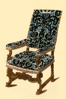 17th century chair with raised velvet fabric, 1836, (1946). Creator: Henry Shaw