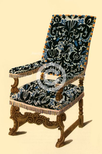 17th century chair with raised velvet fabric, 1836, (1946). Creator: Henry Shaw.