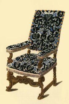 17th century chair with raised velvet fabric, 1836, (1946). Creator: Henry Shaw