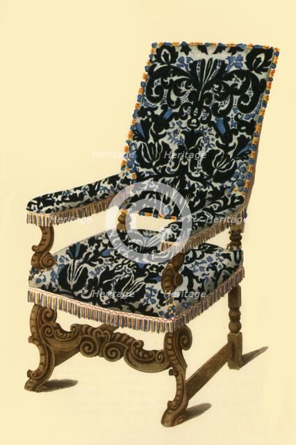 17th century chair with raised velvet fabric, 1836, (1946). Creator: Henry Shaw.