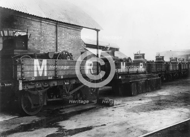 1899 Daimlers being transported by rail from factory. Creator: Unknown.