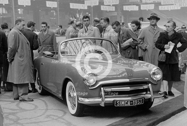 1953 Simca 8 Sport at motor show. Creator: Unknown.