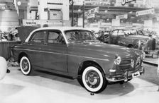 1956 Volvo 120 Amazon at motor show. Creator: Unknown
