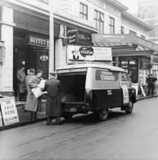 1958 Bedford CA van delivering the Evening Standard, London, 1958