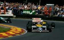 1986 British Grand Prix Ricardo Patrese leads Nigel Mansell in Williams FW11 at Brands Hatch. Creator: Unknown
