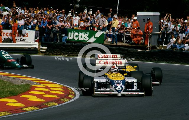 1986 British Grand Prix Ricardo Patrese leads Nigel Mansell in Williams FW11 at Brands Hatch. Creator: Unknown.