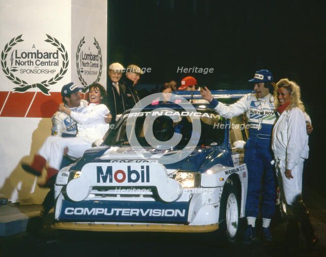 1986 RAC Rally. Tony Pond and Rob Arthur celebrate finishing 6th in MG Metro 6R4 Artist: Unknown.