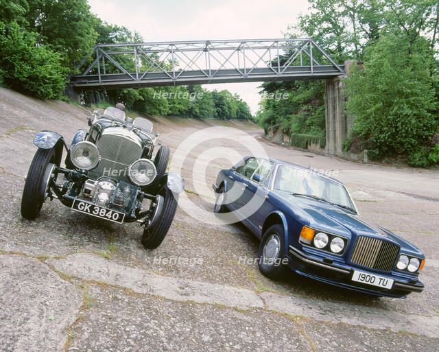 1991 Bentley Turbo R and 1930 Bentley 4.5 blower at Brooklands. Artist: Unknown.