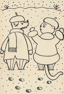 19. Talking about a dog and a cat, around 1928. Creator: Josef Capek