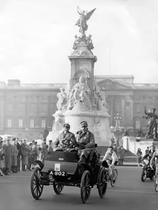 1902 Albion dog - cart on 1954 London to Brighton run, Ken Wharton. Creator: Unknown