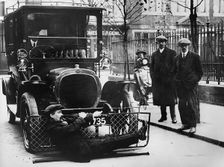 1908 Deasy testing pedestrian road safety device. Creator: Unknown