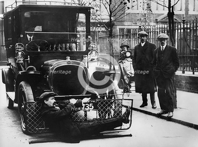 1908 Deasy testing pedestrian road safety device. Creator: Unknown.