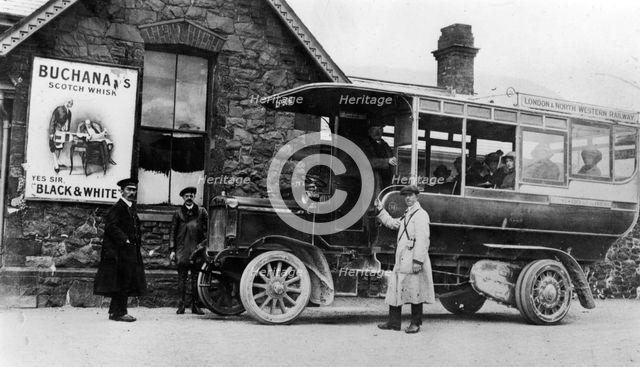 1910 Commer bus at Llanberis station, North Wales. Creator: Unknown.