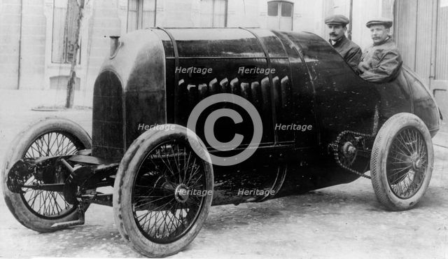 1912 Fiat S76, Nazzaro at the wheel with Fagano. Creator: Unknown.