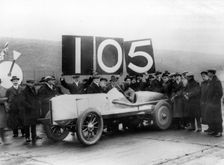 1913 Percy Lambert in Talbot Special 25hp at Brooklands, breaks 103 miles in 1 hour record. Creator: Unknown