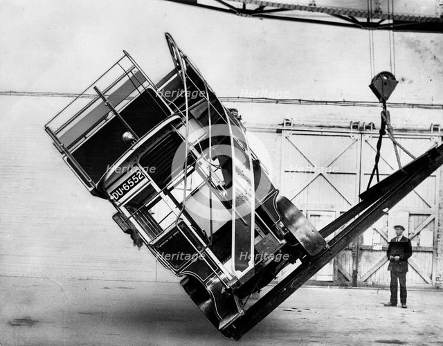 1914 Daimler bus on overbalancing test. Creator: Unknown.