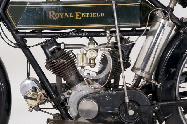 1914 Royal Enfield 3hp motorcycle Artist: Unknown.