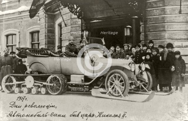 1917. Revolution Days. Snow sled car of Emperor Nicholas II of Russia, 1917.