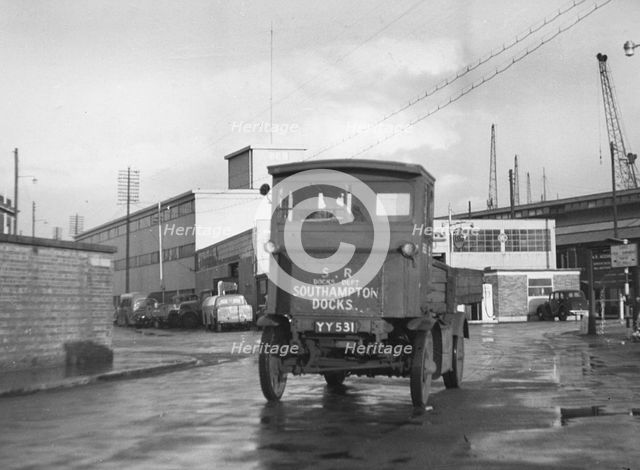 1919 Garrett electric truck at Southampton docks. Creator: Unknown.