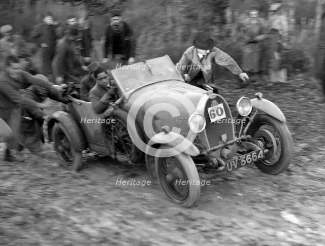 1929 Bugatti Type 40 open 4-seater Grand Sport taking part in the Inter-Varsity Trial, 1930. Artist: Bill Brunell.
