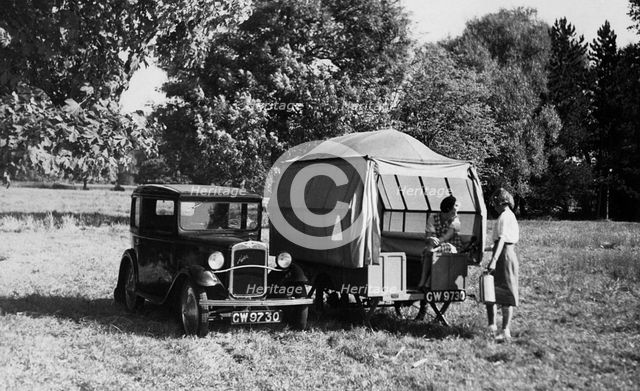 1930 Austin Seven with trailer caravan. Creator: Unknown.