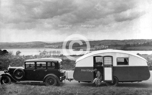 1930 Morris Oxford Six with Winchester Streamline caravan. Creator: Unknown.
